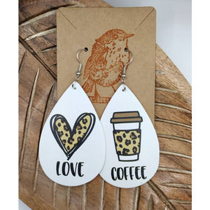 Love Coffee Cheetah Teardrop Dangle Earrings
